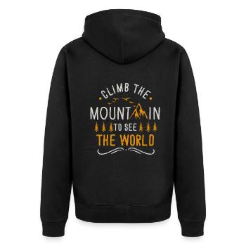 Erklimmen Sie den Berg, um die Welt zu sehen - Unisex Premium Bio Zip Hoodie - Schwarz - Hinten - Nico (187cm)