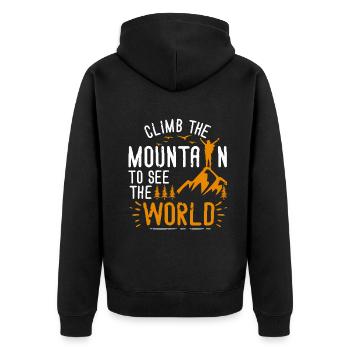 Erklimmen Sie den Berg, um die Welt zu sehen - Unisex Premium Bio Zip Hoodie - Schwarz - Hinten - Nico (187cm)
