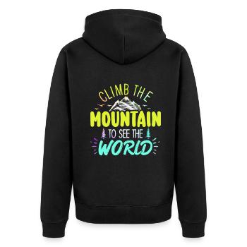 Erklimmen Sie den Berg, um die Welt zu sehen - Unisex Premium Bio Zip Hoodie - Schwarz - Hinten - Nico (187cm)