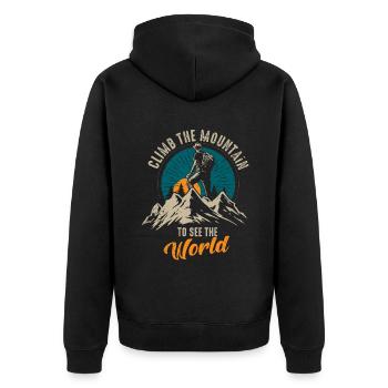 Erklimmen Sie den Berg, um die Welt zu sehen - Unisex Premium Bio Zip Hoodie - Schwarz - Hinten - Nico (187cm)