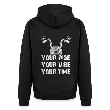 Your Ride Your Vibe Your Time - Unisex Premium Bio Zip Hoodie - Schwarz - Hinten - Nico (187cm)
