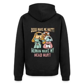 Hunde machen mich glücklich Mensch machen meinen Kopf verletzt Hundeliebe - Unisex Premium Bio Zip Hoodie - Schwarz - Hinten - Nico (187cm)