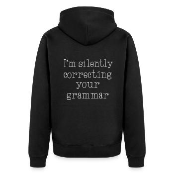 Je corrige silencieusement votre grammaire - Veste à capuche bio Premium Unisexe - noir - Dos - Nico (187cm)
