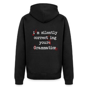 Ich korrigiere stillschweigend Ihre Grammatik - Unisex Premium Bio Zip Hoodie - Schwarz - Hinten - Nico (187cm)