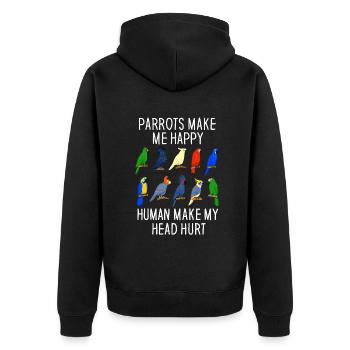 Papageien machen mich glücklich Mensch macht meinen Kopf weh - Unisex Premium Bio Zip Hoodie - Schwarz - Hinten - Nico (187cm)