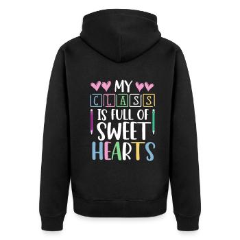 Meine Klasse ist voller Schatz - Unisex Premium Bio Zip Hoodie - Schwarz - Hinten - Nico (187cm)