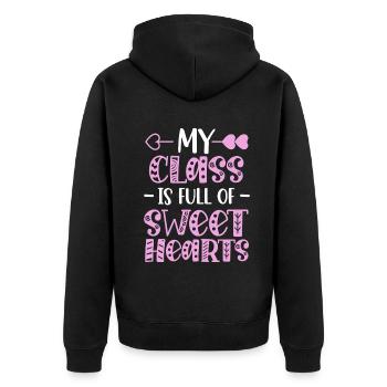 Meine Klasse ist voller Schatz - Unisex Premium Bio Zip Hoodie - Schwarz - Hinten - Nico (187cm)