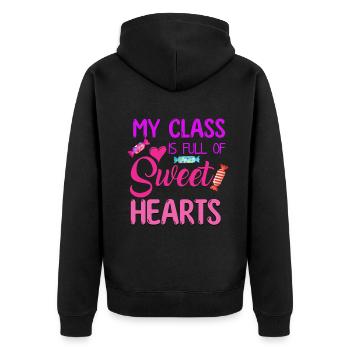 Meine Klasse ist voller Schatz - Unisex Premium Bio Zip Hoodie - Schwarz - Hinten - Nico (187cm)