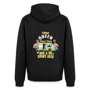 Camper Queen Classy Frech Und ein bisschen Smart Assy - Unisex Premium Bio Zip Hoodie - Schwarz - Hinten - Nico (187cm)