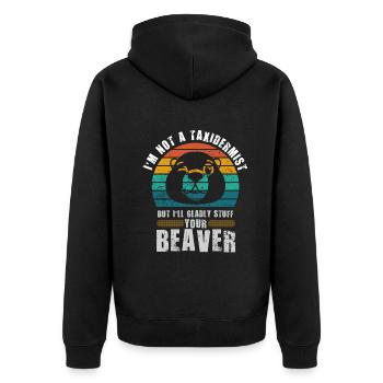 Ich bin kein Präparator Ich werde gerne Biber stopfen - Unisex Premium Bio Zip Hoodie - Schwarz - Hinten - Nico (187cm)