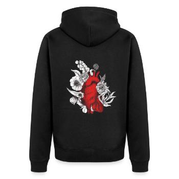 Anatomisches Herz und Blumen - Unisex Premium Bio Zip Hoodie - Schwarz - Hinten - Nico (187cm)
