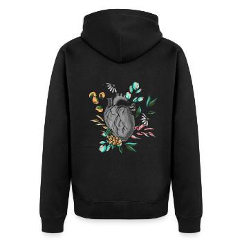 Anatomical Heart And Flowers - Unisex Premium Organic Zip Hoodie - black - Back - Nico (187cm)