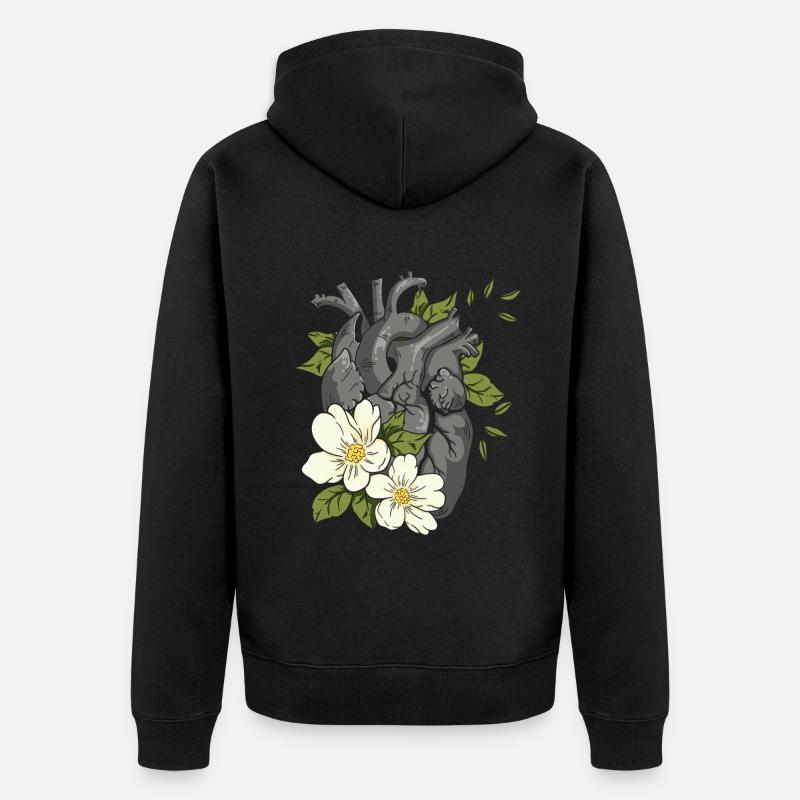Cœur anatomique et fleurs - Veste à capuche bio Premium Unisexe - noir