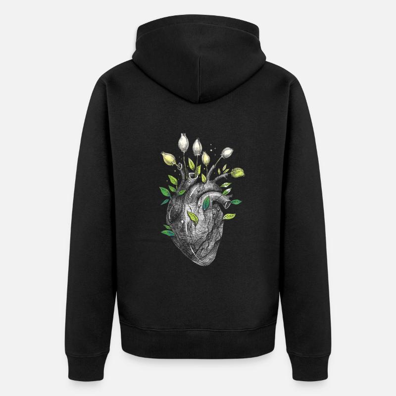 Anatomisches Herz und Blumen - Unisex Premium Bio Zip Hoodie - Schwarz