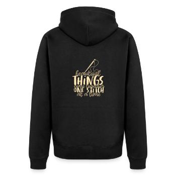 Näherin Schöne Dinge kommen zusammen - Unisex Premium Bio Zip Hoodie - Schwarz - Hinten - Nico (187cm)
