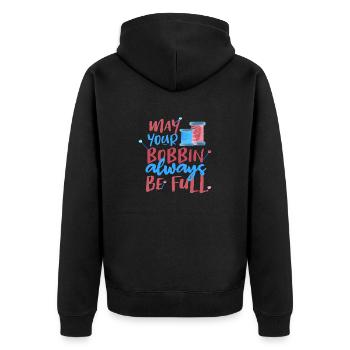 Näherin Geschenk Möge Ihre Spule immer voll sein - Unisex Premium Bio Zip Hoodie - Schwarz - Hinten - Nico (187cm)
