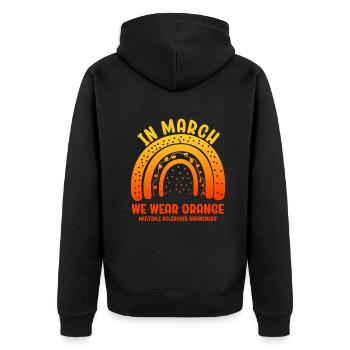 Im März tragen wir Orange - Unisex Premium Bio Zip Hoodie - Schwarz - Hinten - Nico (187cm)