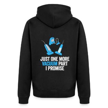 Nur noch ein Vakuumteil, das ich verspreche - Unisex Premium Bio Zip Hoodie - Schwarz - Hinten - Nico (187cm)