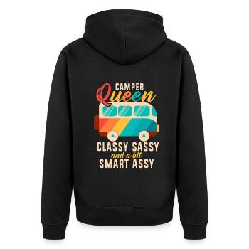 Camper Queen Classy Frech Und ein bisschen Smart Assy - Unisex Premium Bio Zip Hoodie - Schwarz - Hinten - Nico (187cm)