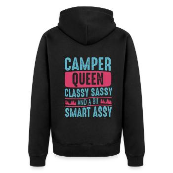Camper Queen Classy Frech Und ein bisschen Smart Assy - Unisex Premium Bio Zip Hoodie - Schwarz - Hinten - Nico (187cm)