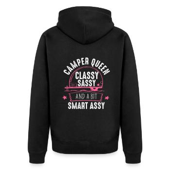 Camper Queen Classy Frech Und ein bisschen Smart Assy - Unisex Premium Bio Zip Hoodie - Schwarz - Hinten - Nico (187cm)