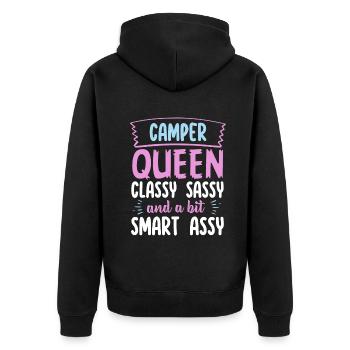 Camper Queen Classy Frech Und ein bisschen Smart Assy - Unisex Premium Bio Zip Hoodie - Schwarz - Hinten - Nico (187cm)