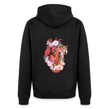 Anatomical Heart And Flowers - Unisex Premium Organic Zip Hoodie - black - Back - Nico (187cm)