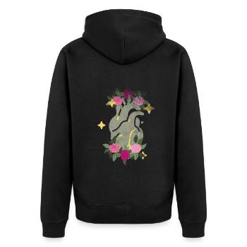 Anatomisches Herz und Blumen - Unisex Premium Bio Zip Hoodie - Schwarz - Hinten - Nico (187cm)