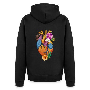 Anatomisches Herz und Blumen - Unisex Premium Bio Zip Hoodie - Schwarz - Hinten - Nico (187cm)