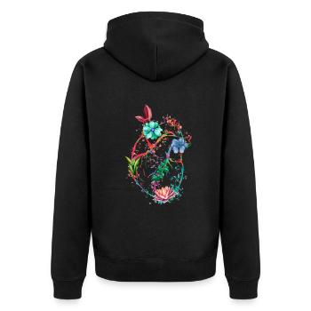 Anatomisches Herz und Blumen - Unisex Premium Bio Zip Hoodie - Schwarz - Hinten - Nico (187cm)