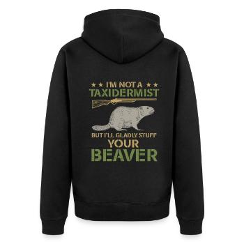 Ich bin kein Präparator Ich werde gerne Biber stopfen - Unisex Premium Bio Zip Hoodie - Schwarz - Hinten - Nico (187cm)