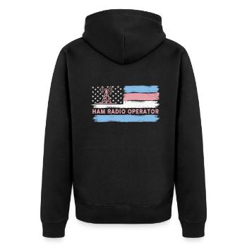 Ham Radio Operator US Flag - Unisex Premium Organic Zip Hoodie - black - Back - Nico (187cm)
