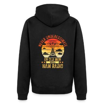 Never Underestimate An Old Man With A Ham Radio - Unisex Premium Organic Zip Hoodie - black - Back - Nico (187cm)