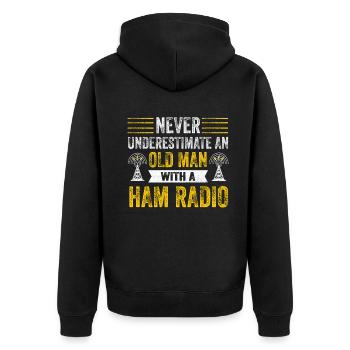 Unterschätze niemals einen alten Mann mit einem Amateurfunk - Unisex Premium Bio Zip Hoodie - Schwarz - Hinten - Nico (187cm)