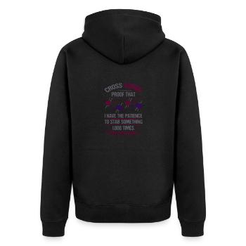 Kreuzstich Haben Sie Geduld, um etwas 1000 zu stechen - Unisex Premium Bio Zip Hoodie - Schwarz - Hinten - Nico (187cm)