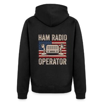 Ham Radio Operator US Flag - Unisex Premium Organic Zip Hoodie - black - Back - Nico (187cm)