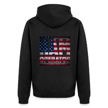 Ham Operator US-Flagge - Unisex Premium Bio Zip Hoodie - Schwarz - Hinten - Nico (187cm)