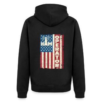 Ham Operator US-Flagge - Unisex Premium Bio Zip Hoodie - Schwarz - Hinten - Nico (187cm)