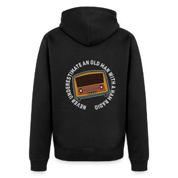 Never Underestimate An Old Man With A Ham Radio - Unisex Premium Organic Zip Hoodie - black - Back - Nico (187cm)