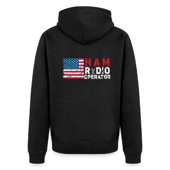 Ham Radio Operator US Flag - Unisex Premium Organic Zip Hoodie - black - Back - Nico (187cm)