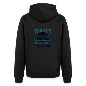 Maler mit High School Diploma Fix College - Unisex Premium Bio Zip Hoodie - Schwarz - Hinten - Nico (187cm)