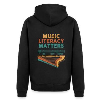 Music Literacy Matters - Unisex Premium Organic Zip Hoodie - black - Back - Nico (187cm)