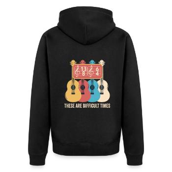 Dies sind schwierige Zeiten lustiges Musik-Wortspiel - Unisex Premium Bio Zip Hoodie - Schwarz - Hinten - Nico (187cm)