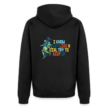 Je sais que je joue comme une fille essaie de suivre - Veste à capuche bio Premium Unisexe - noir - Dos - Nico (187cm)
