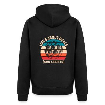 Life Is About Goals And Assists Futbol Soccer - Unisex Premium Organic Zip Hoodie - black - Back - Nico (187cm)