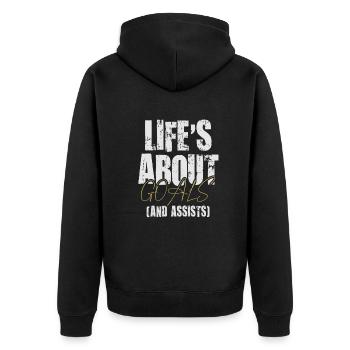 Life Is About Goals And Assists Futbol Soccer - Unisex Premium Organic Zip Hoodie - black - Back - Nico (187cm)