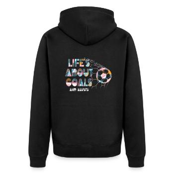 Im Leben geht es um Tore und Vorlagen Futbol Soccer - Unisex Premium Bio Zip Hoodie - Schwarz - Hinten - Nico (187cm)