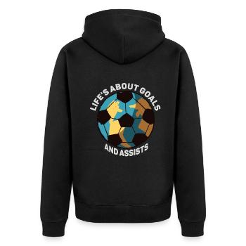 Im Leben geht es um Tore und Vorlagen Futbol Soccer - Unisex Premium Bio Zip Hoodie - Schwarz - Hinten - Nico (187cm)