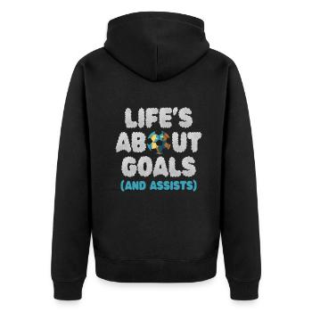 Im Leben geht es um Tore und Vorlagen Futbol Soccer - Unisex Premium Bio Zip Hoodie - Schwarz - Hinten - Nico (187cm)