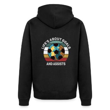Life Is About Goals And Assists Futbol Soccer - Unisex Premium Organic Zip Hoodie - black - Back - Nico (187cm)